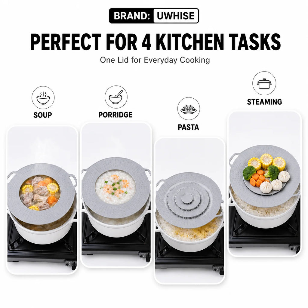 UWHISE Silicone Anti-Boilover Lid & Splatter Guard Pot Cover Silicone Pot Lid Axl