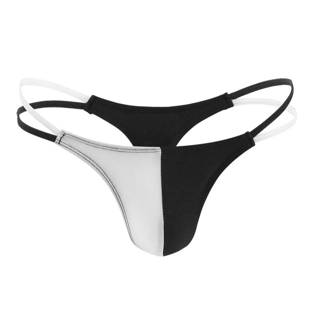 Men's Ice Silk Thong Underwear – Breathable Low Waist T-Back Men's Thong Underwear Axl Black White One Size