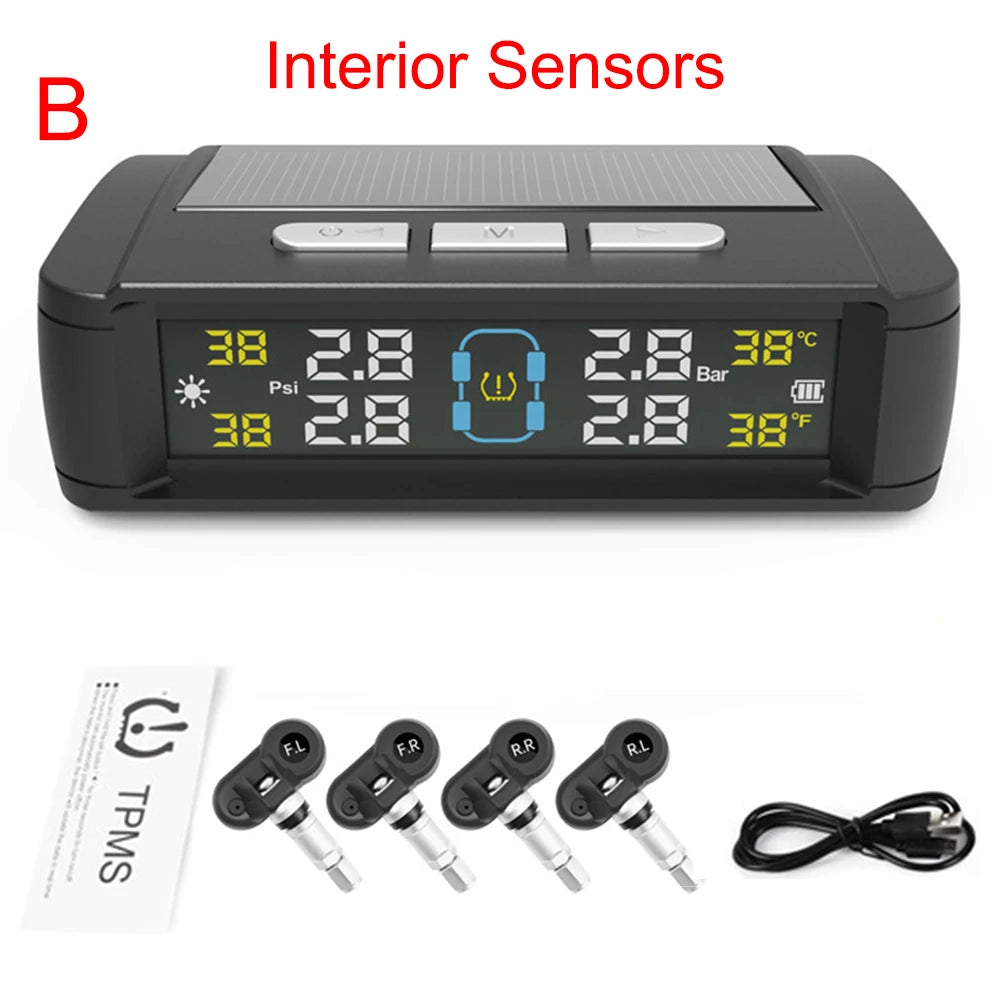 Solar TPMS Car Tire Pressure Monitor – 4 External Sensors Tire Pressure Monitor Axl T11 Built-in
