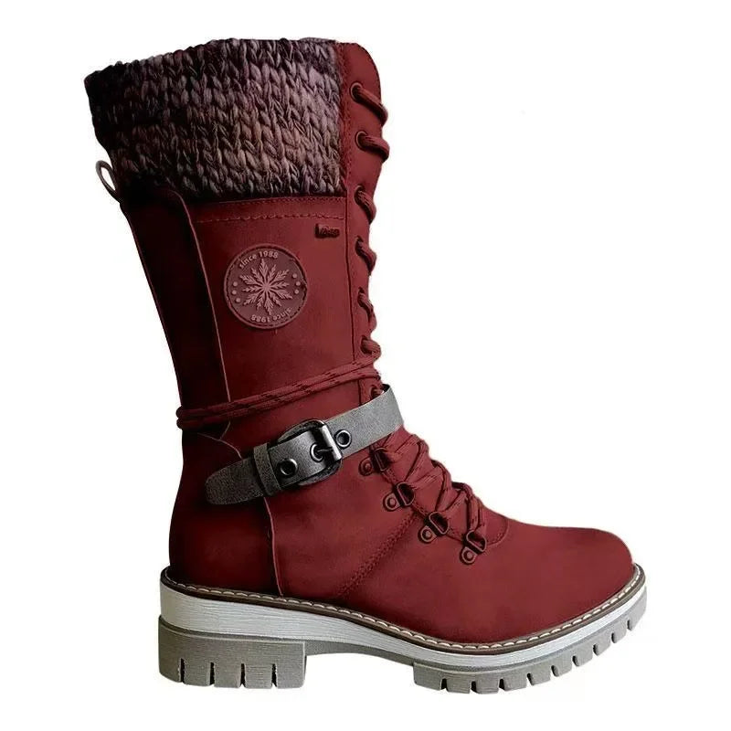Women's Winter Lace-Up Mid-Calf Boots | Low Wedge Snow Boot Women's Winter Boots Axl Red 42