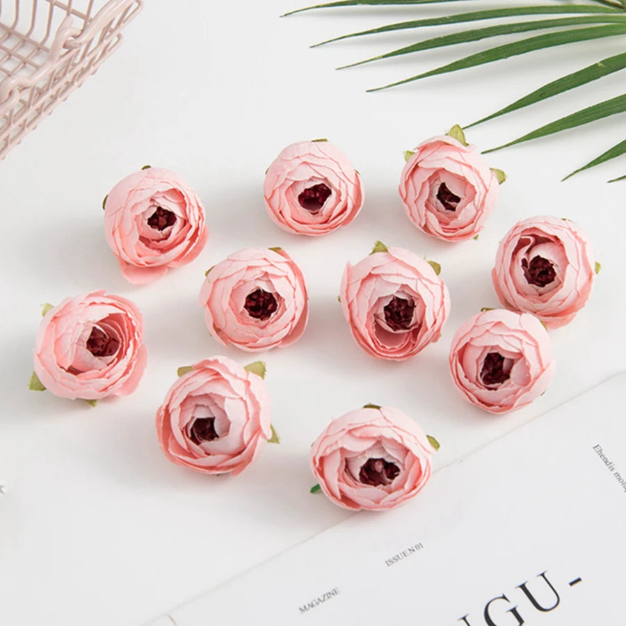 50/100 Pcs Silk Tea Rose Buds – Artificial Flowers for DIY Decor Artificial Silk Flowers Axl Pink 50pieces
