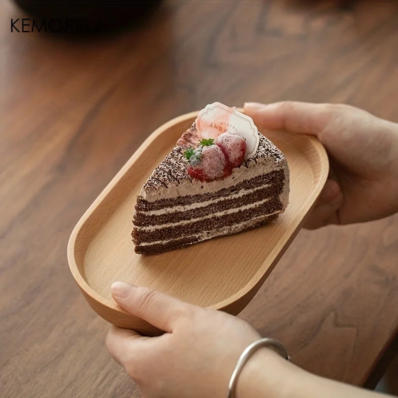 KEMORELA Solid Wood Round Dessert Plate | Japanese Wooden Tray Wooden Serving Plate Axl