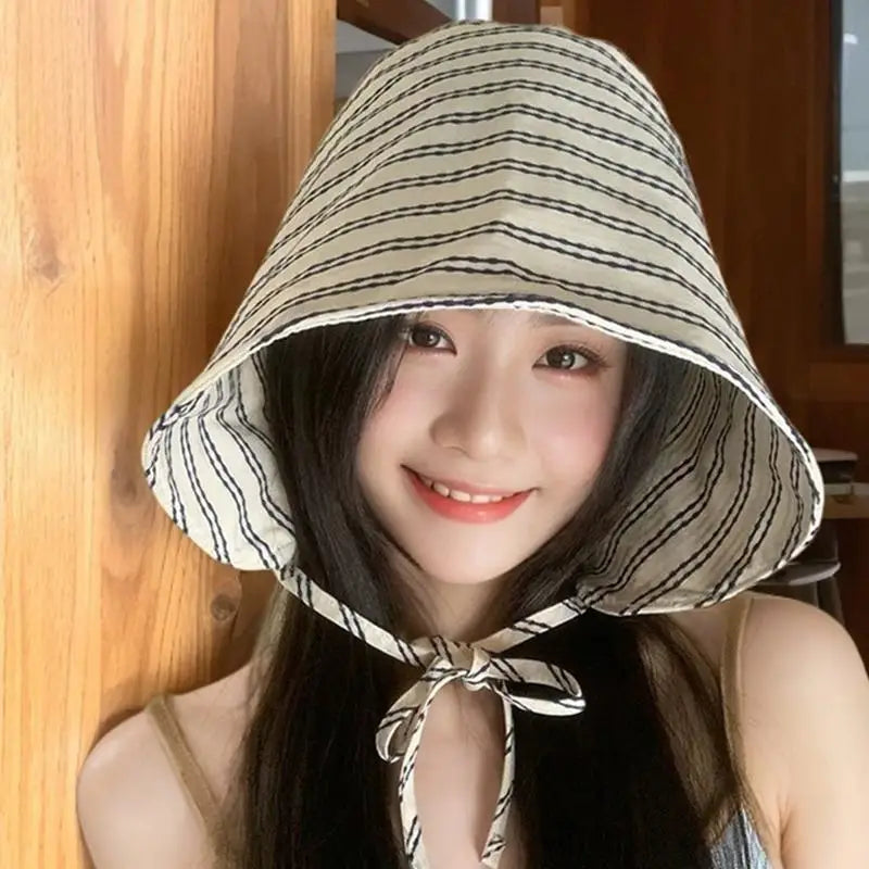 Women's Wide Brim Foldable Striped Bucket Hat | Sun Hat Wide Brim Sun Hat Axl
