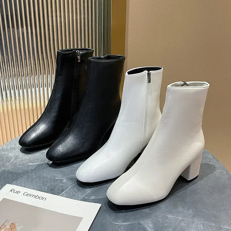 Women's PU Leather Ankle Boots – Square Heel & Side Zipper Chelsea Ankle Boots Axl