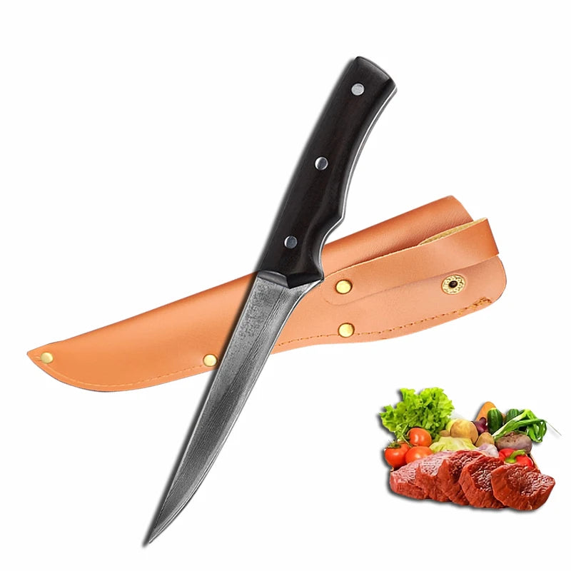 Damascus Steel Boning Knife with Sheath | 14cm Sharp Blade Damascus Boning Knife Axl