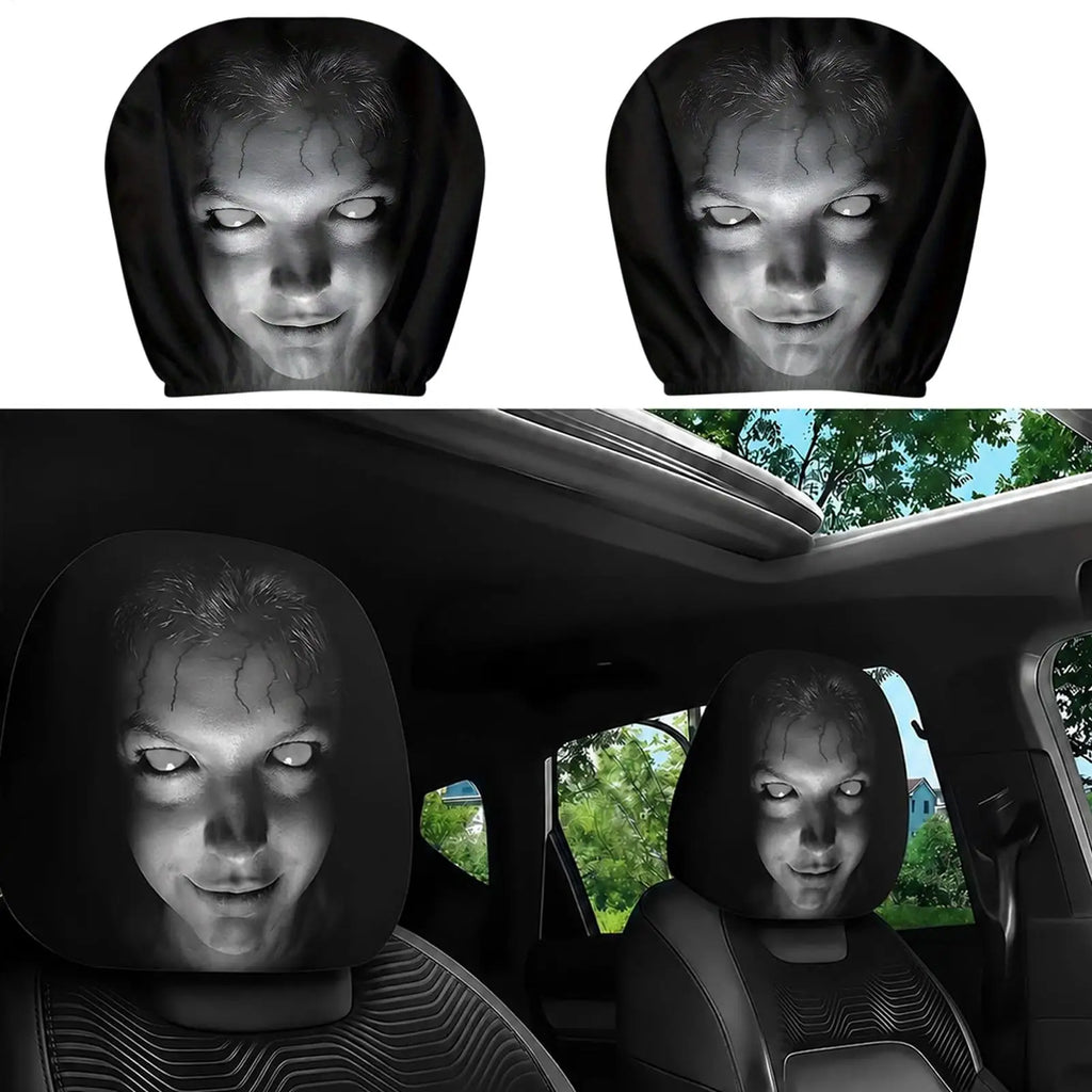 2-Pack Horror Face Car Headrest Covers | Universal Fit SUV Sedan Car Headrest Covers Axl