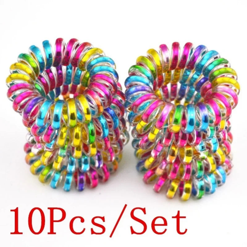 10-Pack Telephone Wire Elastic Hair Bands & Scrunchies 3.5cm Elastic Hair Bands Axl