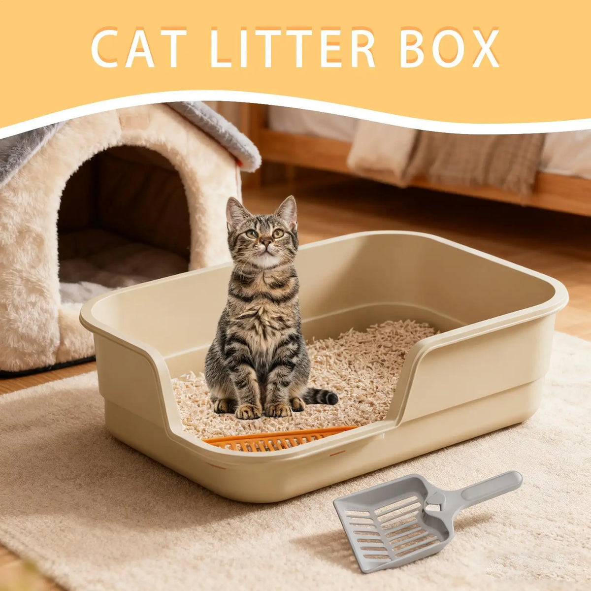 Semi-Enclosed Cat Litter Box with High Sides & Scoop Cat Litter Box Axl