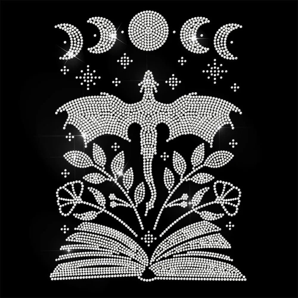 Rhinestone Iron-On Dragon Moon Phase Patch 11.6"x8.2" Hotfix Iron-On Patch Axl