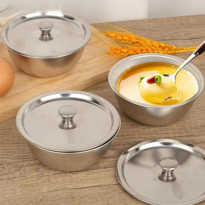 304 Stainless Steel Steamed Egg Bowl with Lid | Food Grade Kitchen Mixing Bowl Axl