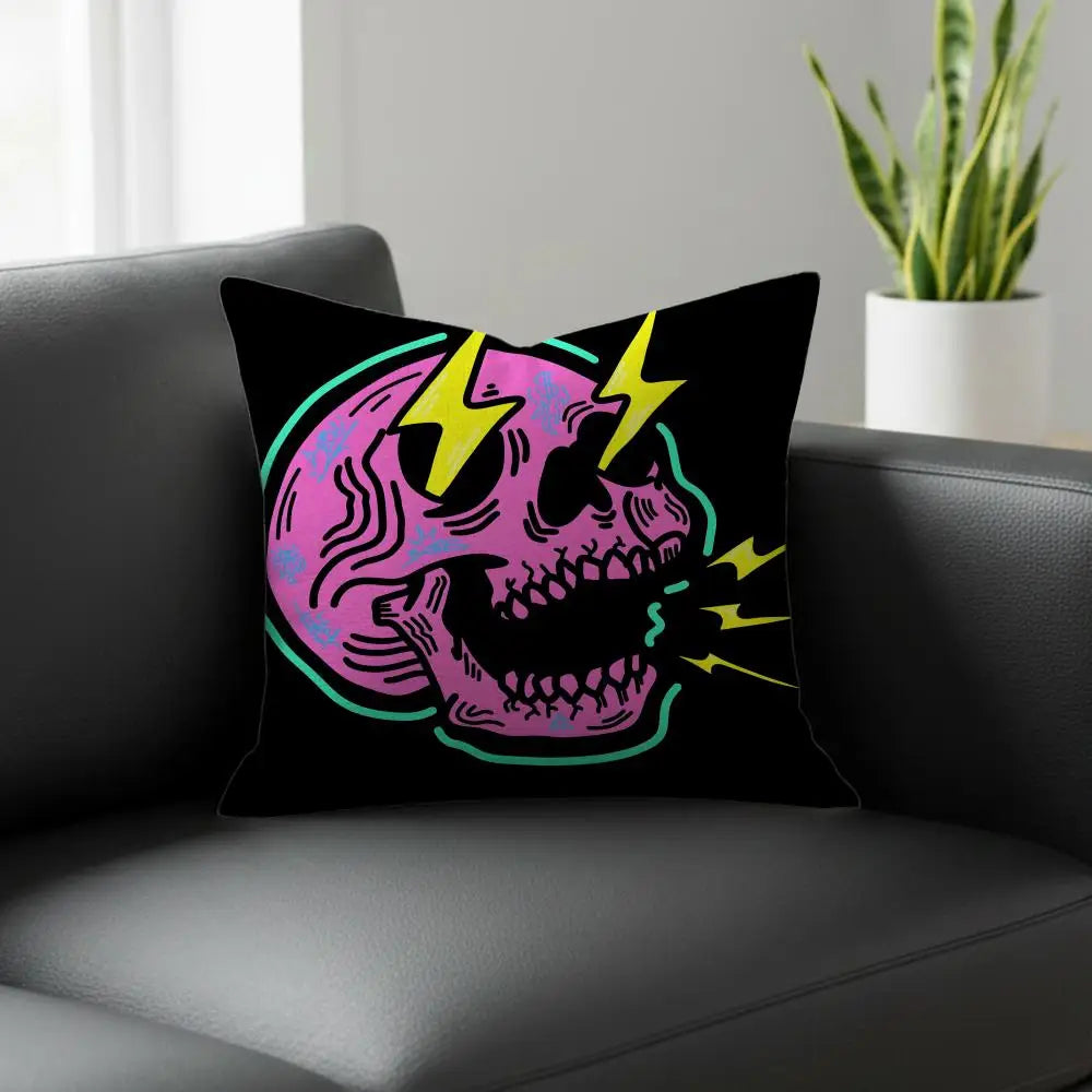 Skull Print Linen Cushion Cover – Sofa, Bed & Chair Decor Linen Cushion Cover Axl White2 60X60cm