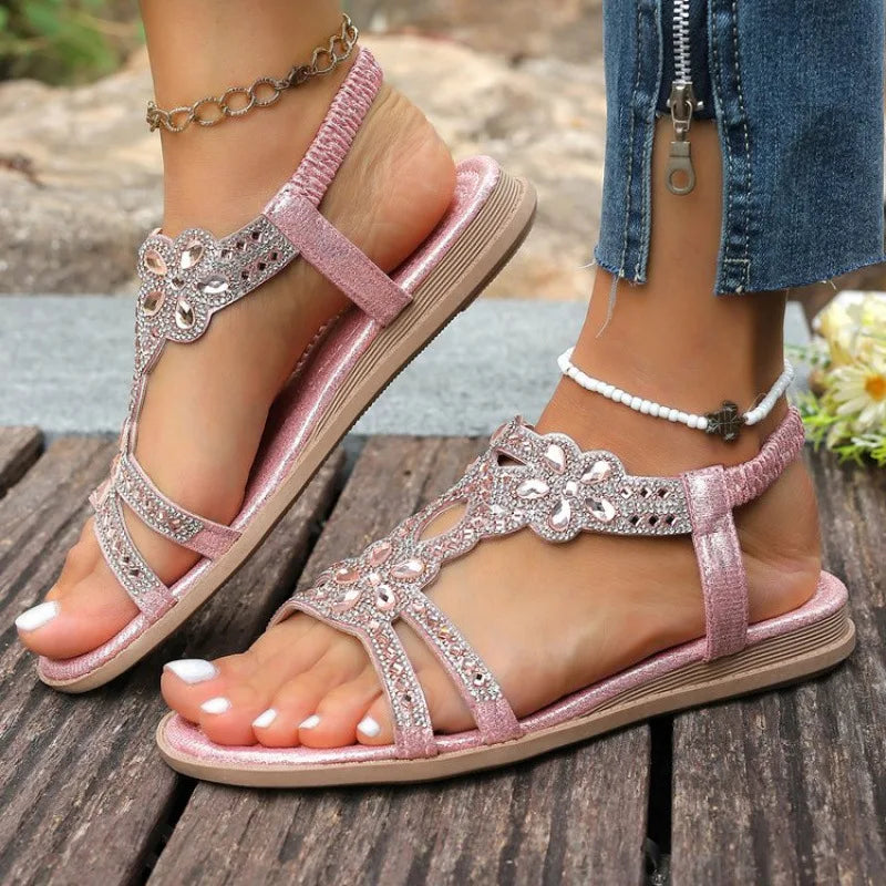 Women's Flat Crystal Sandals – Slip-On Summer Dress Shoes Women's Flat Sandals Axl