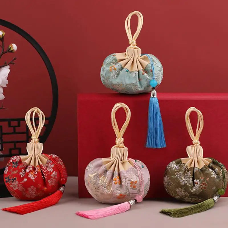 Chinese Brocade Drawstring Sachet Bag | Tassel Flower Pouch Drawstring Sachet Pouch Axl