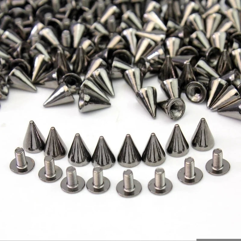 100Pcs Cone Studs & Spikes – Punk DIY Rivets for Leather & Clothes Punk Craft Studs Axl silver