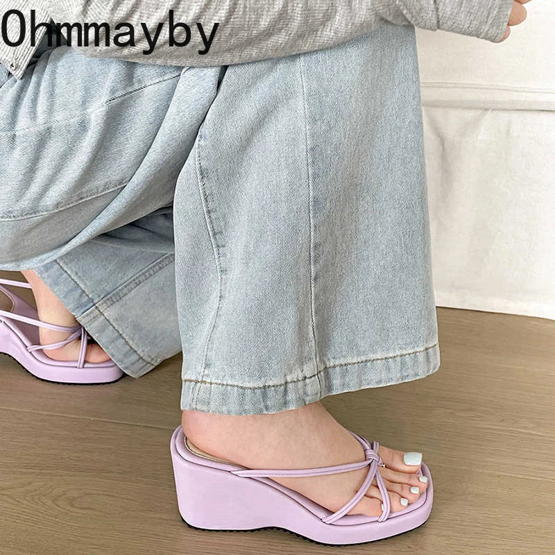Women's Wedge Clip Toe Sandals – Narrow Band Summer Slides Wedge Sandals Axl