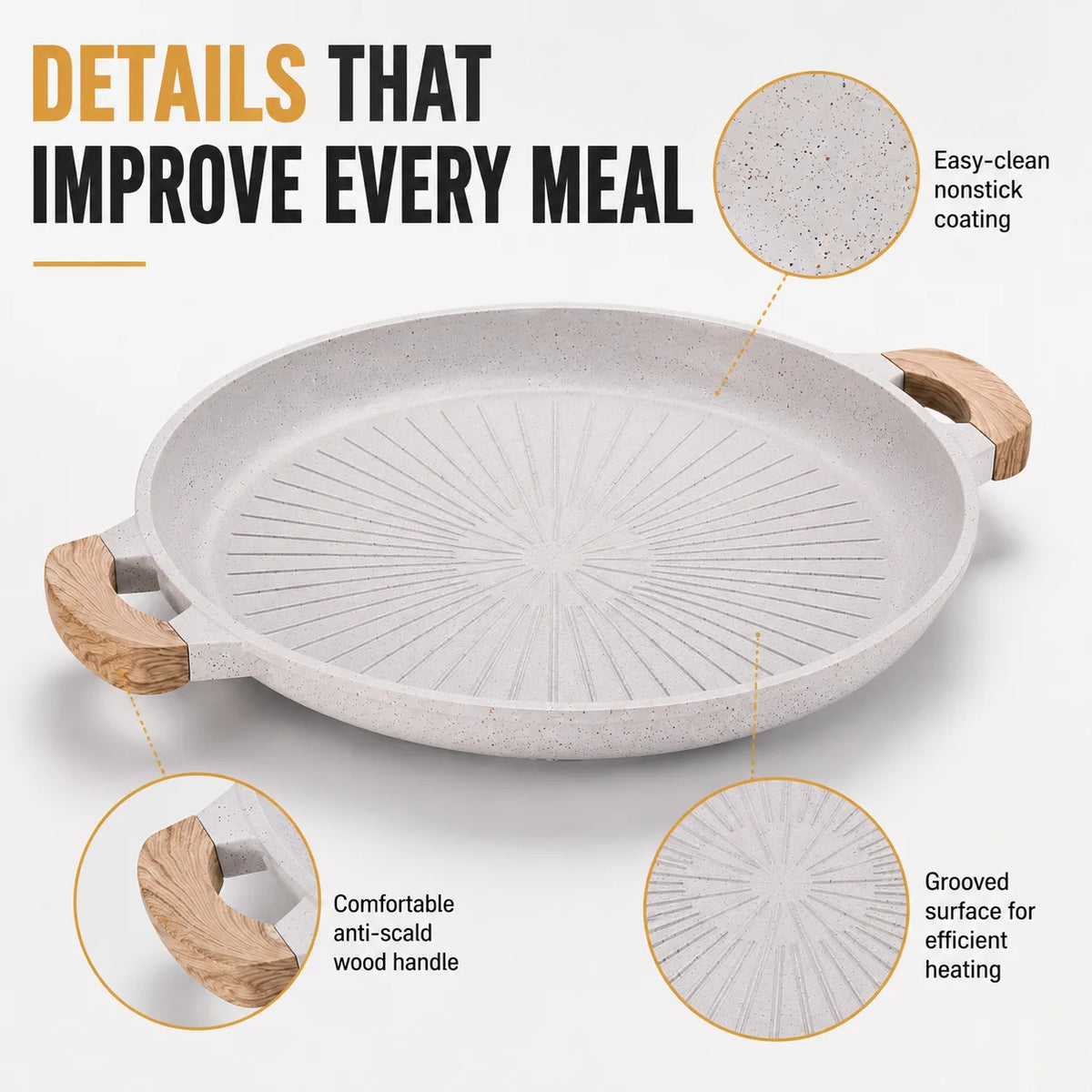 13-Inch Korean BBQ Grill Pan – Nonstick Griddle with Wood Handles BBQ Grill Pan Axl
