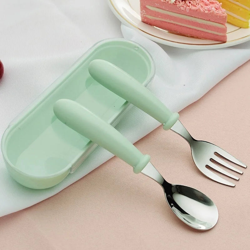 Kids Stainless Steel Cutlery Set – 3-Piece Baby Spoon & Fork Baby Cutlery Set Axl