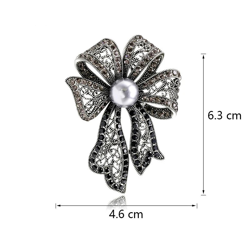 Vintage Rhinestone Pearl Bowknot Brooch for Women | Gift Pin Fashion Brooch Pin Axl 1pc