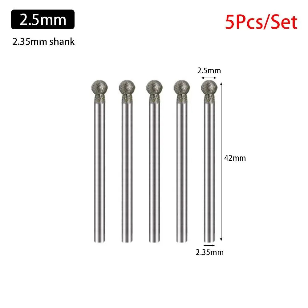 5-Pc Diamond Spherical Burr Set – 2.35mm Shank, 0.5–8mm Diamond Grinding Burr Axl 2.5mm