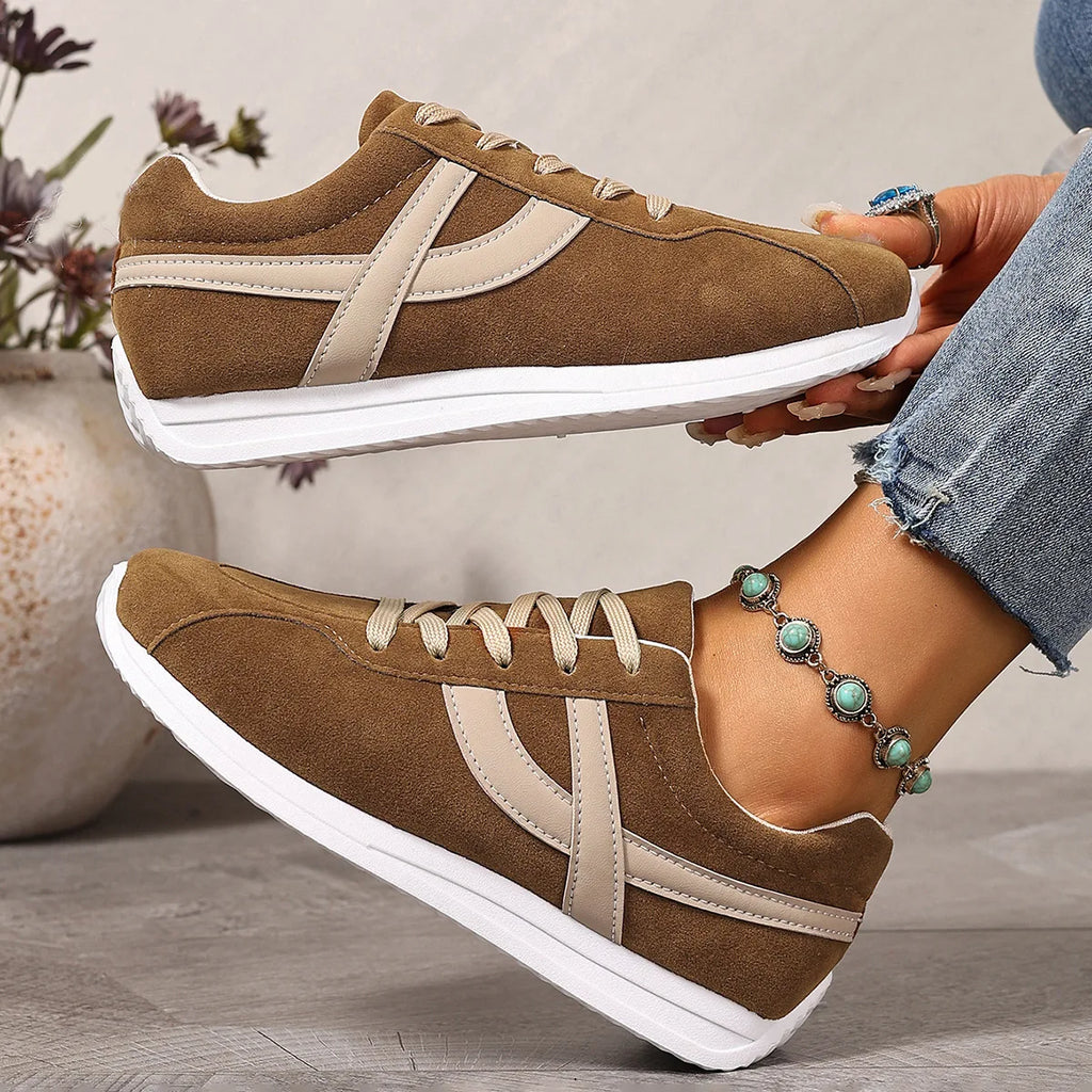 Women's Breathable Flat Trainers – Casual Lace-Up, Plus Size Women's Flat Trainers Axl brown 43