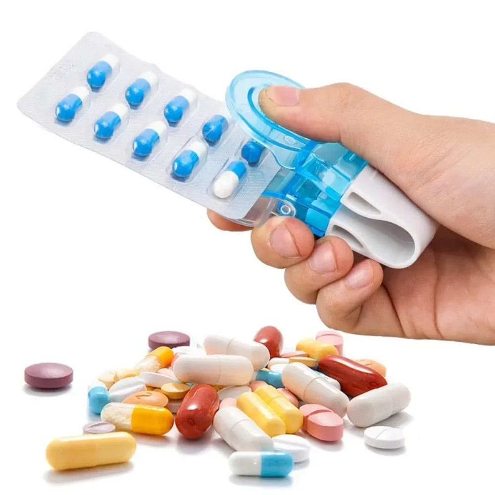 Portable Pill Dispenser & Blister Pack Opener with Storage Box Pill Dispenser Axl