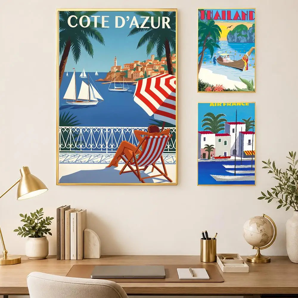French Riviera Vintage Travel Poster – Self-Stick Wall Art Vintage Wall Poster Axl