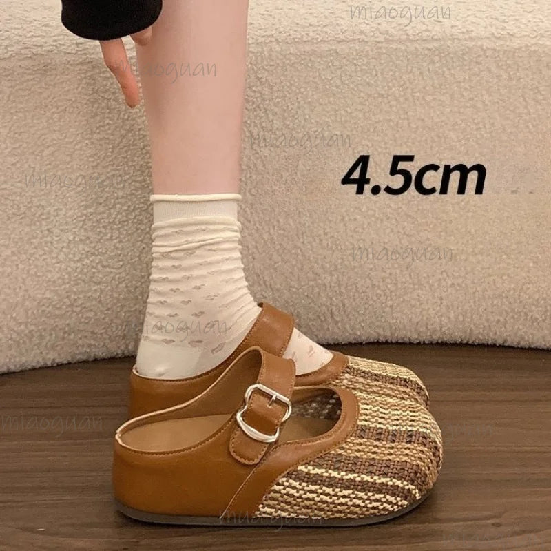 Women's Woven Closed-Toe Platform Sandals with Buckle Straps Platform Sandals Axl brown 4CM 37