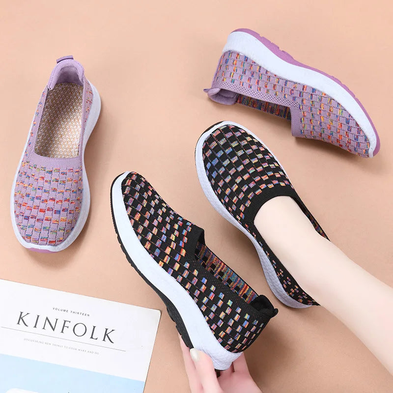 Women's Woven Slip-On Wedge Sneakers | Breathable Casual Shoes Wedge Sneakers Axl