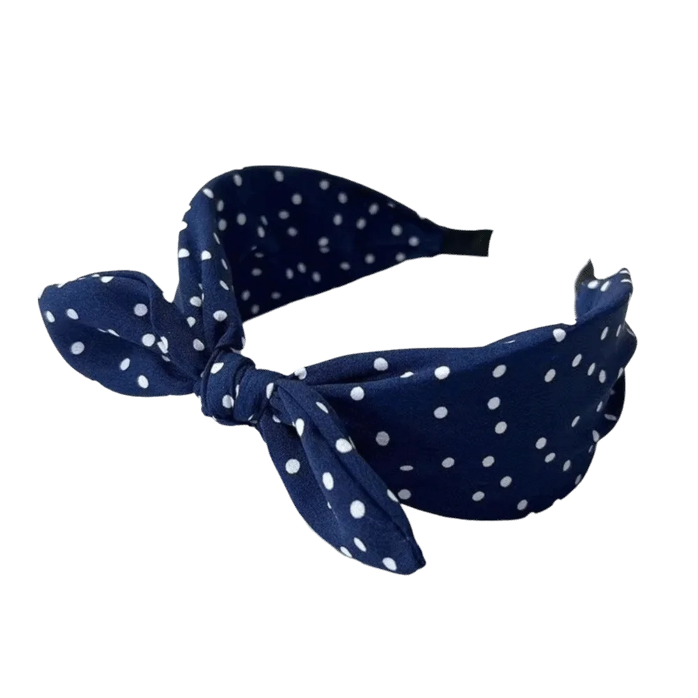 Women's Bow Knot Headband – Vintage Polka Dot Rabbit Ear Bow Knot Headband Axl Blue