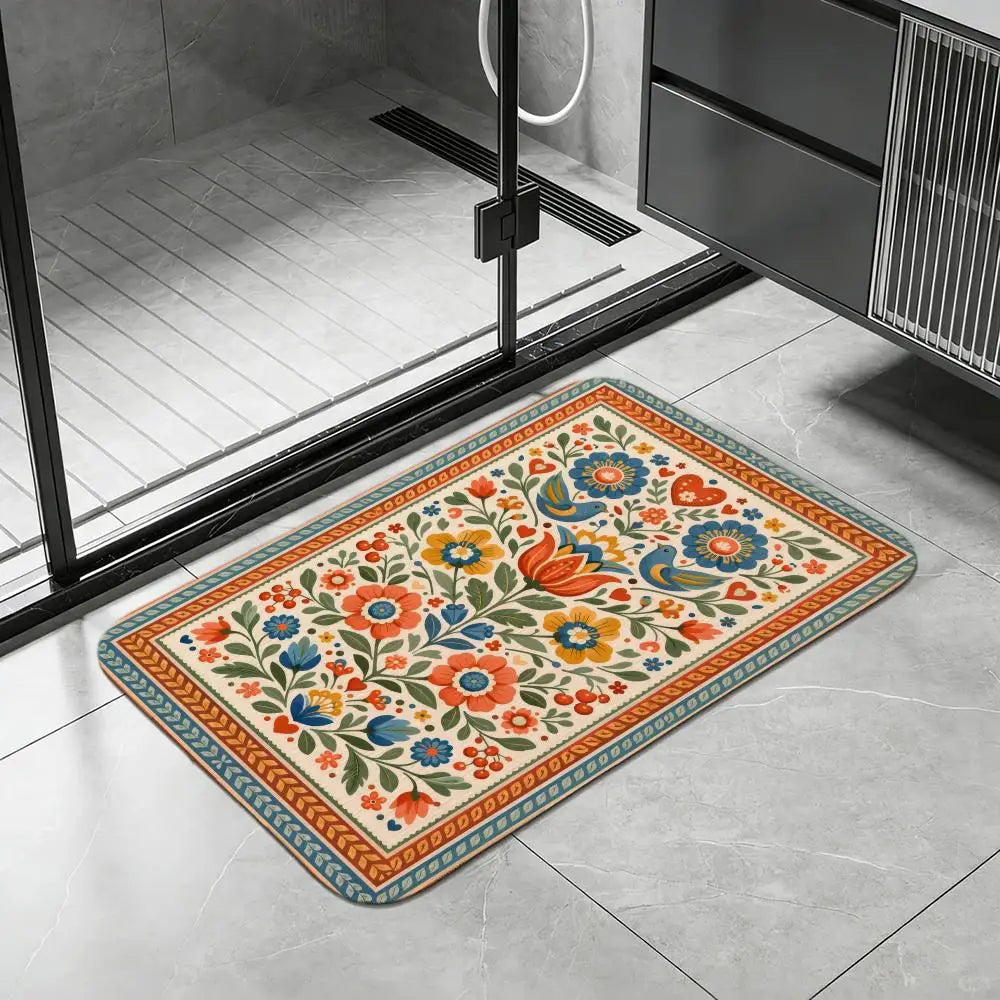 Swedish Folk Art Diatomite Bath Mat – Quick Dry & Non-Slip Diatomite Bath Mat Axl White7 40x60cm