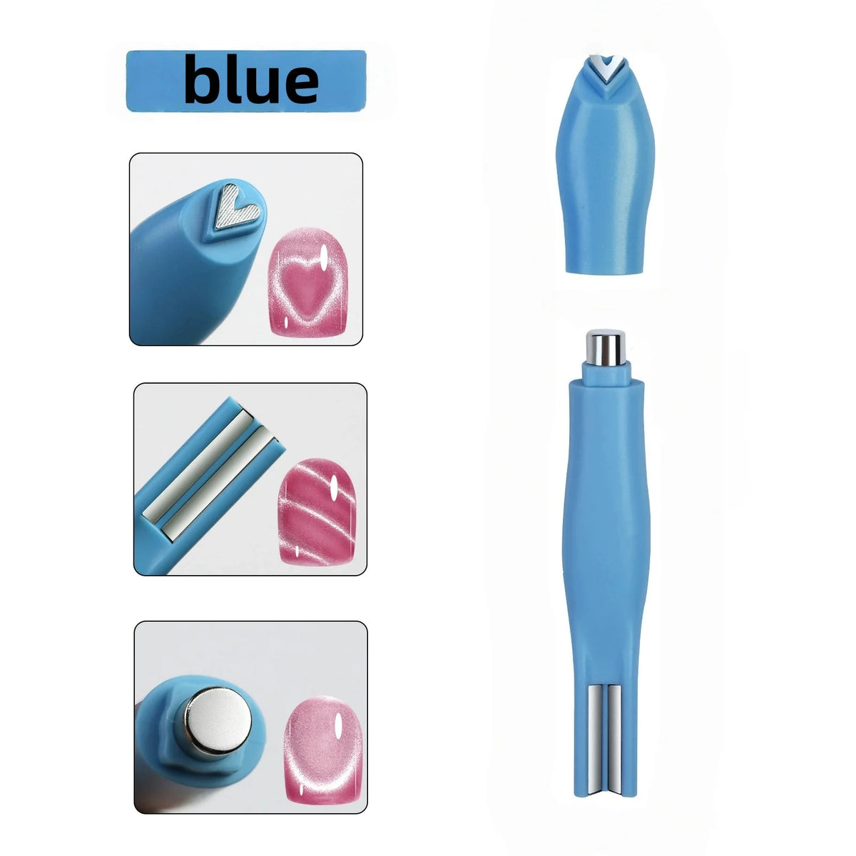 3-in-1 Cat Eye Nail Magnet Pen | Heart & 3D Nail Art Tool Nail Art Magnet Axl Blue