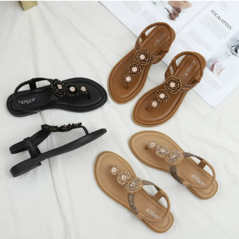 Bohemian Beaded Gladiator Sandals – Women's Clip Toe Flats Gladiator Sandals Axl