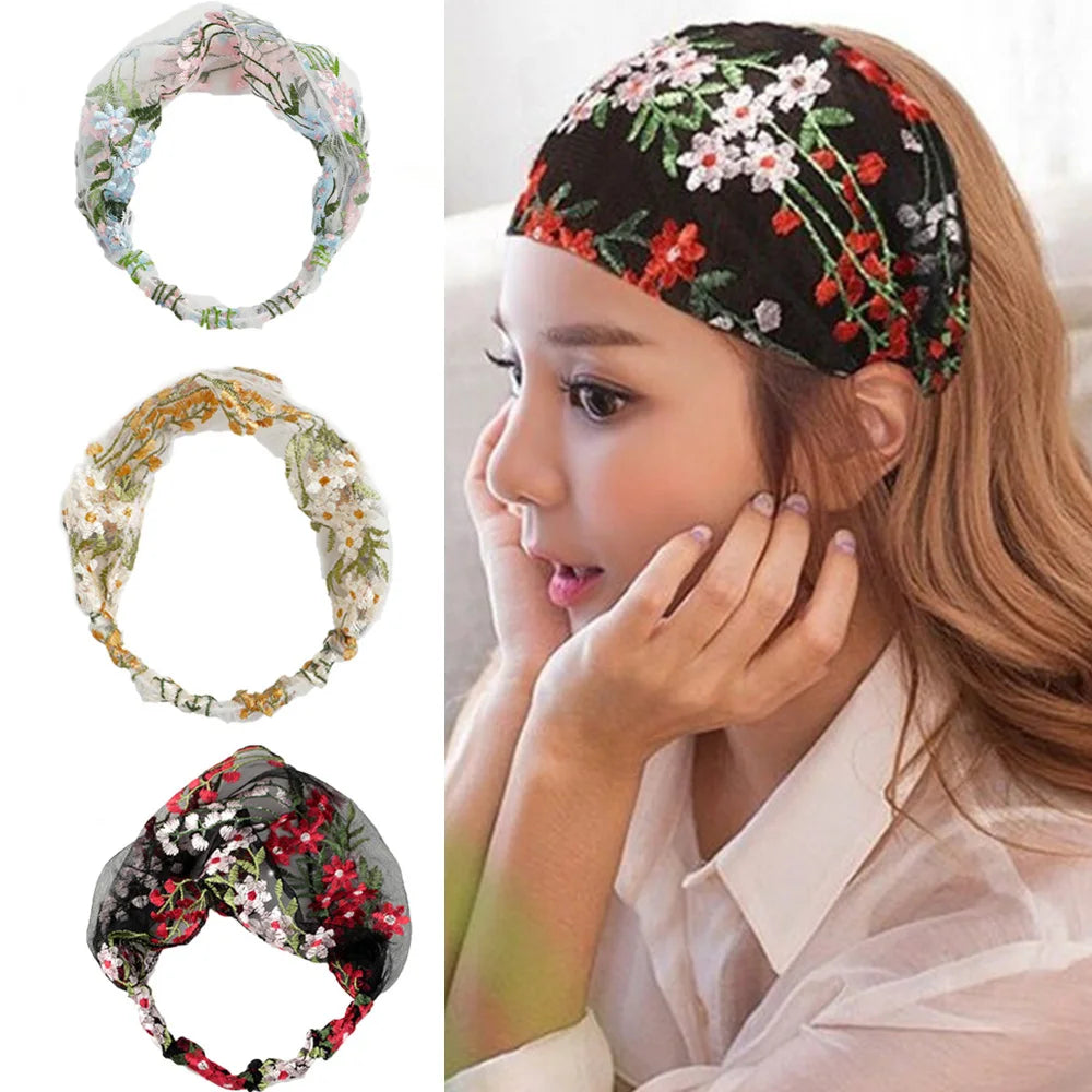Korean Lace Floral Wide-Brim Turban Headband | Face Wash Hair Band Turban Headband Axl