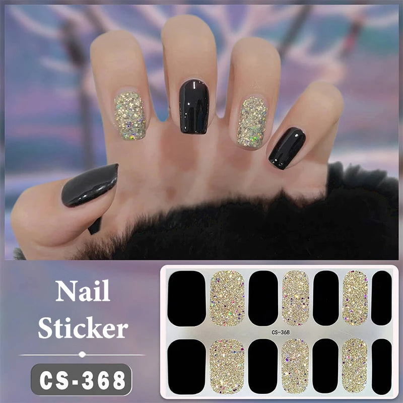 Waterproof Full Cover Nail Wraps – No-Lamp Nail Stickers 14pc Nail Art Wraps Axl CS368