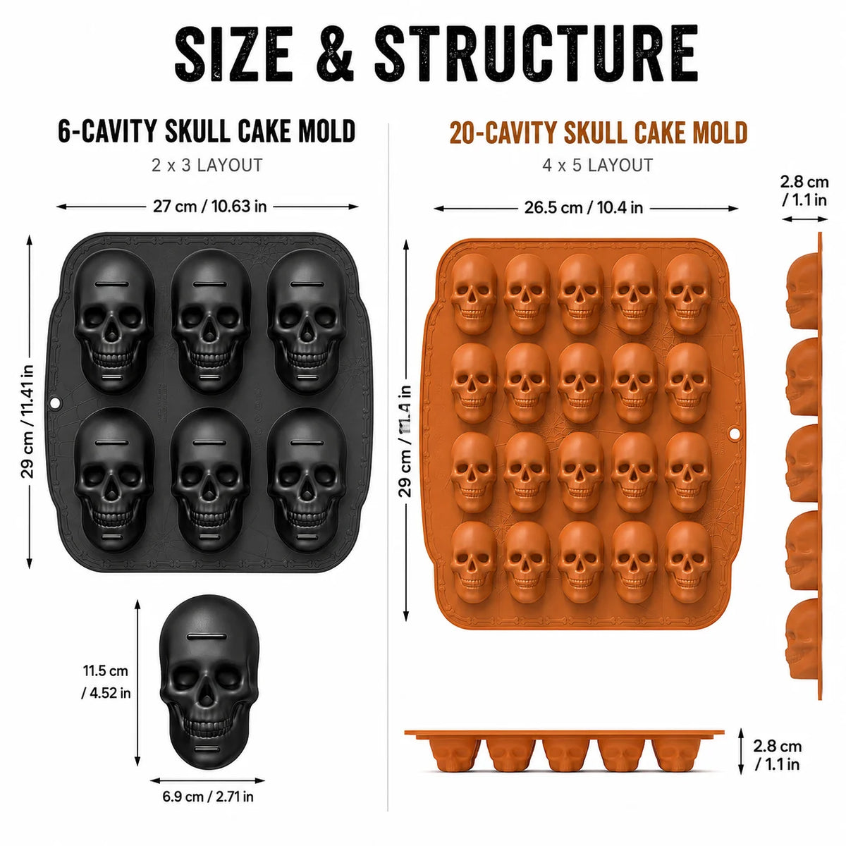 Skull Silicone Mold 6 & 20 Cavity – Halloween Baking Pan Silicone Baking Mold Axl