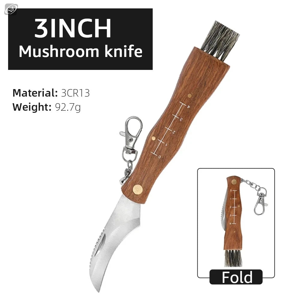 Mushroom Foraging Folding Knife – Rosewood Handle & Brush EDC Folding Foraging Knife Axl Curved edge