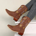 Women's Embroidery Flower Mid-Calf Western Cowboy Boots Women's Cowboy Boots Axl Brown 43