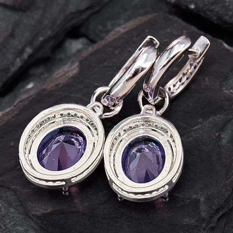 Huitan Purple CZ Drop Earrings – Sparkling Wedding Jewelry Drop Earrings Axl