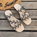 Women's Rhinestone Leaf Flat Slide Sandals | Summer Beach Slippers Flat Slide Sandals Axl Black 36
