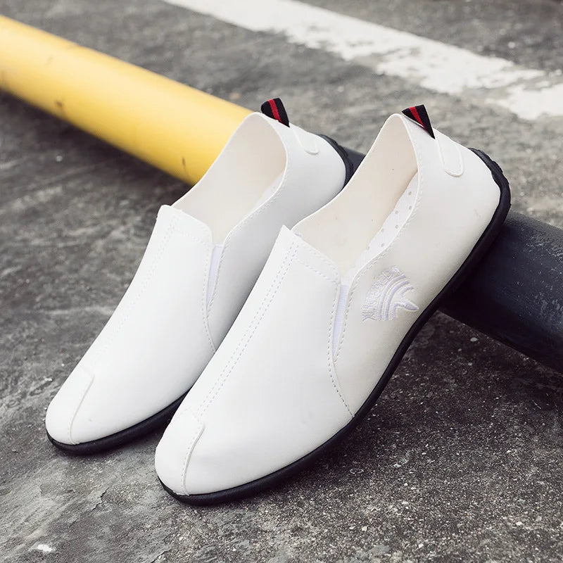 Men's Slip-On Leather Loafers – Lightweight Casual Flat Shoes Men's Casual Loafers Axl WHITE 39