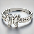 Huitan Silver Butterfly Ring – Hollow Floral CZ Women's Ring Fashion Ring Axl T1115 6