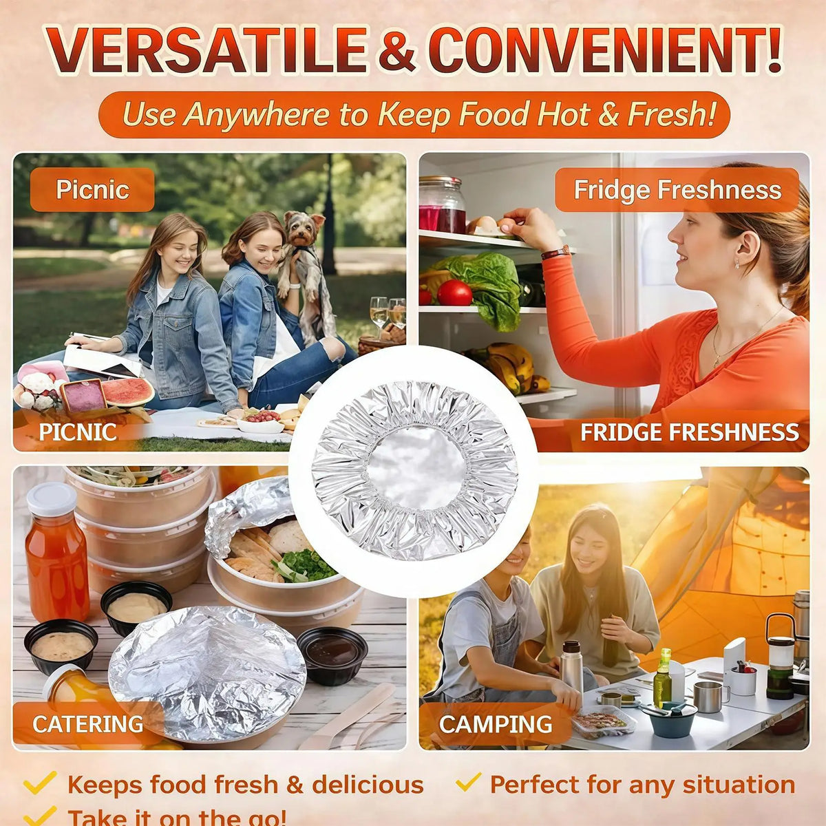 Aluminum Foil Food Covers 30-Pack – Reusable Stretch Lids Food Storage Covers Axl