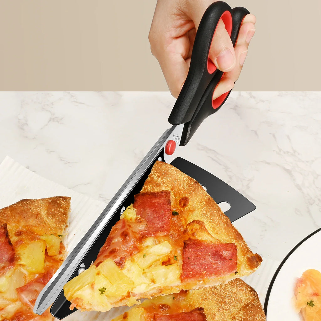 2-in-1 Pizza Scissors & Spatula – Stainless Steel Cutter Pizza Scissors Tool Axl