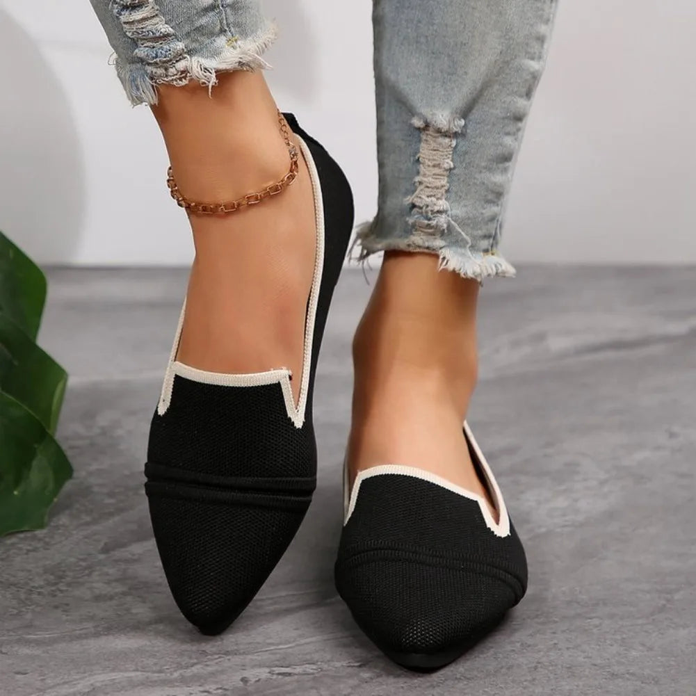 Women's Knitted Pointed Toe Flat Slip-On Shoes | Breathable Women's Flat Shoes Axl