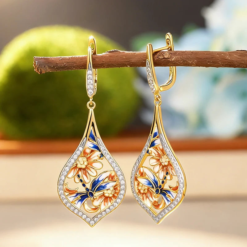 Huitan Flower Drop Earrings – Cubic Zirconia Women's Jewelry Drop Earrings Axl