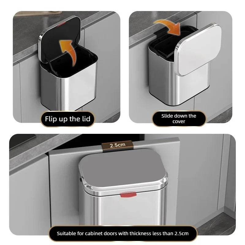 Wall Mounted Stainless Steel Trash Can with Lid – 8L Wall Mounted Trash Can Axl