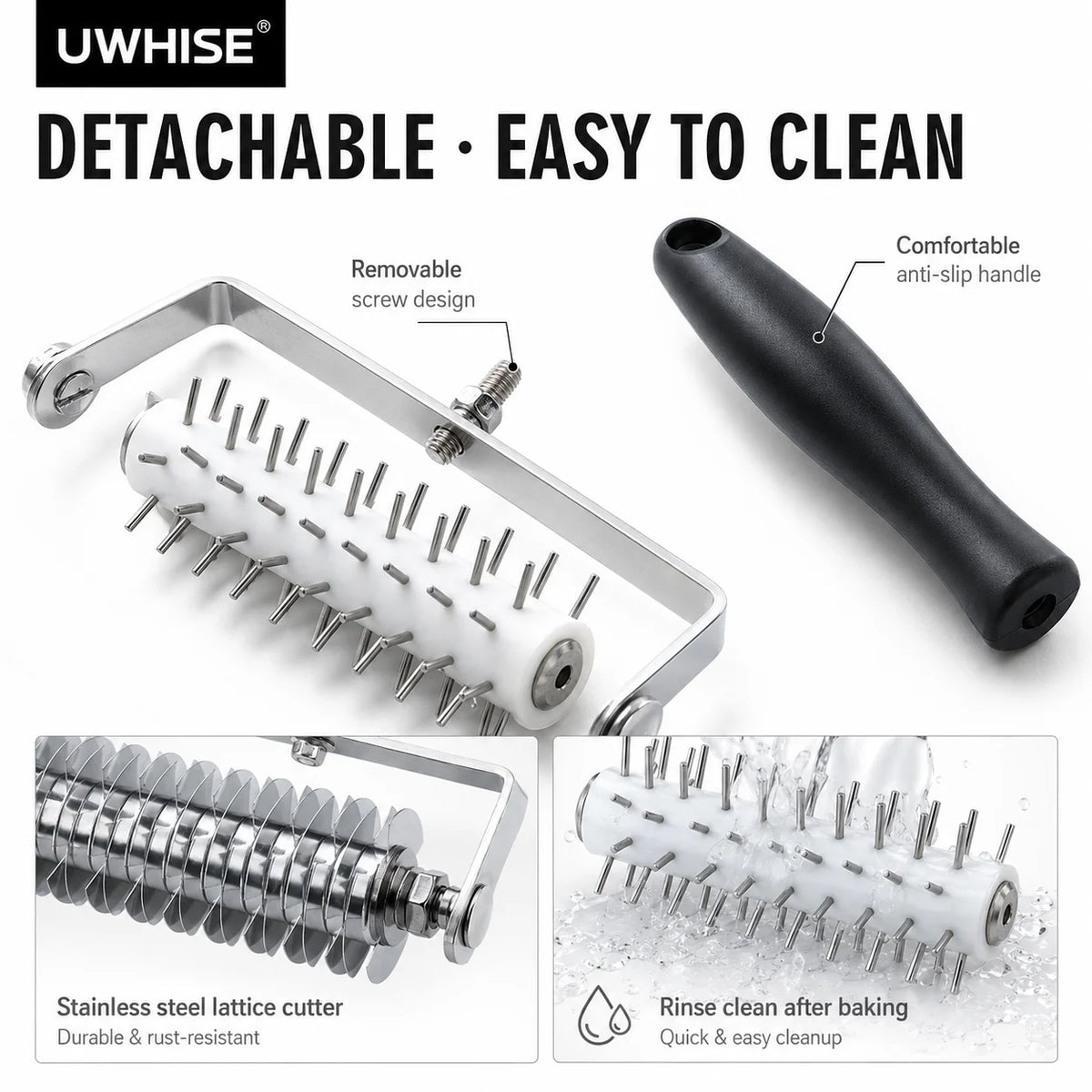 Uwhise Pastry Lattice Roller Cutter & Pizza Dough Docker – Steel Pastry Baking Tool Axl