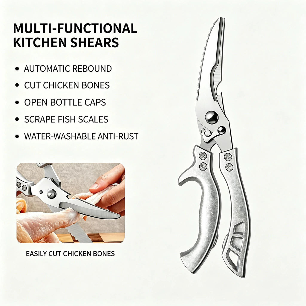 Professional Kitchen Shears – Stainless Steel Bone Scissors Kitchen Shears Axl GRAY