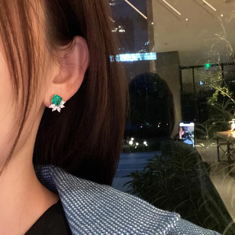 Huitan Square Green CZ Stud Earrings – Women's Trendy Jewelry CZ Stud Earrings Axl