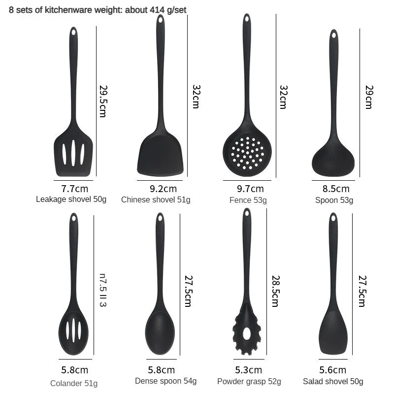 8-Piece Black Silicone Kitchen Utensil Set – Spoons & Spatulas Silicone Utensil Set Axl